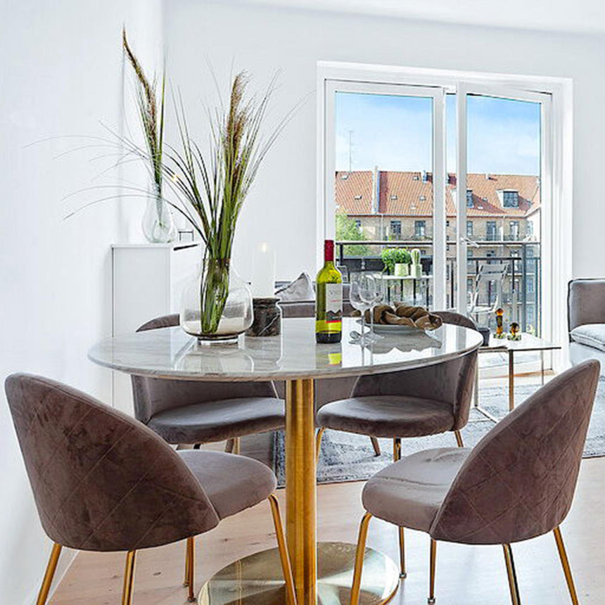 Bolzano White Marble Effect 4 Seater Gold Pedestal Round Dining Table - 110cm-5