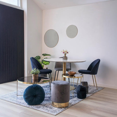 Bolzano White Marble Effect 4 Seater Gold Pedestal Round Dining Table - 110cm-7