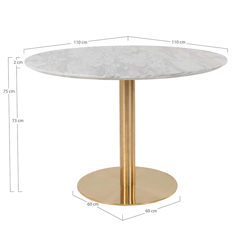 Bolzano White Marble Effect 4 Seater Gold Pedestal Round Dining Table - 110cm-8
