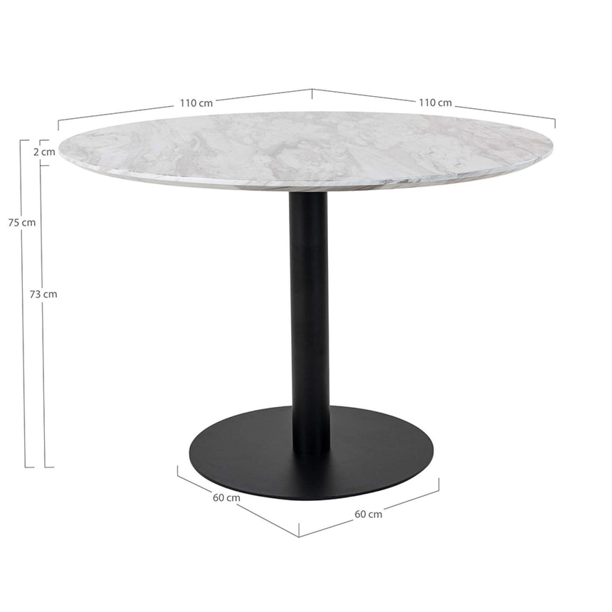 Bolzano White Marble Effect 4 Seater Black Pedestal Round Dining Table - 110cm-7