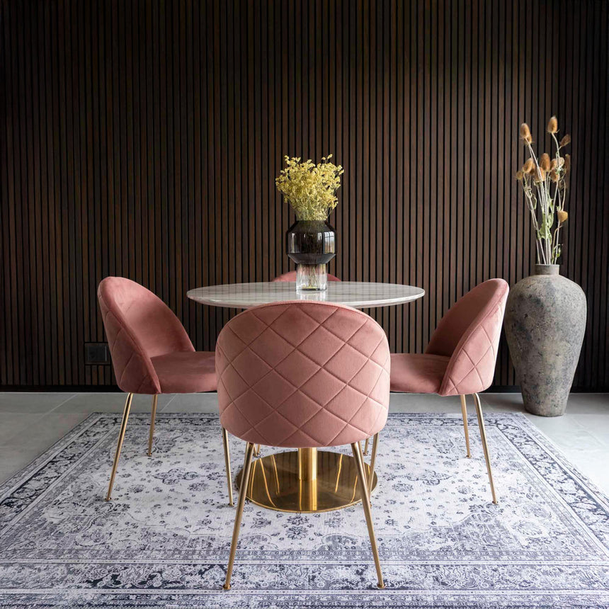 Bolzano White Marble Effect 2 Seater Gold Pedestal Round Dining Table - 90cm-6