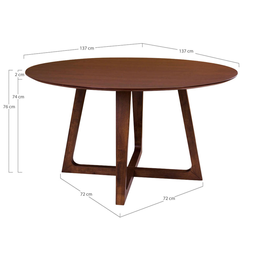 Hellerup Walnut 4 Seater Round Pedestal Dining Table - 137cm-7