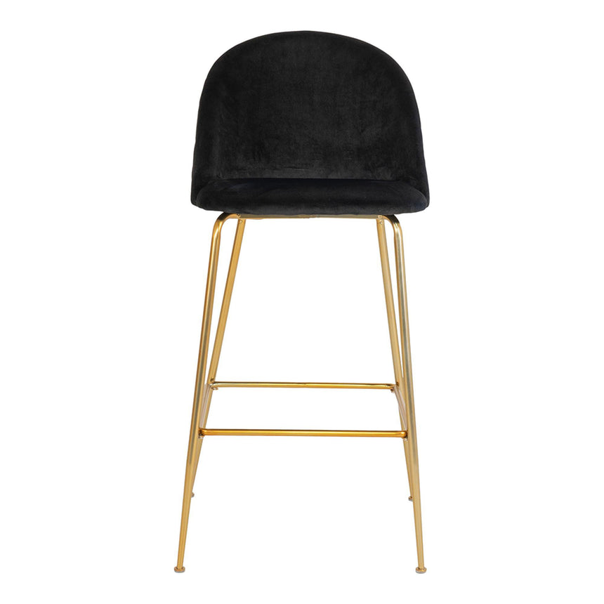 2 x Lausanne Black Velvet Fabric Barstool with Gold Legs-2