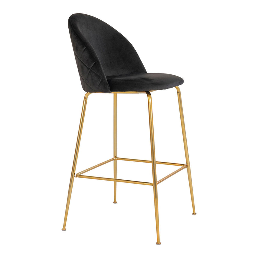 2 x Lausanne Black Velvet Fabric Barstool with Gold Legs-3