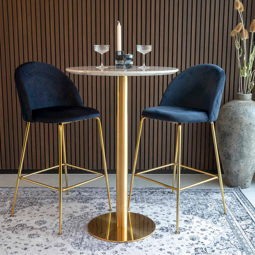 Bolzano White Marble Effect Round Bar Table with Gold Base-6