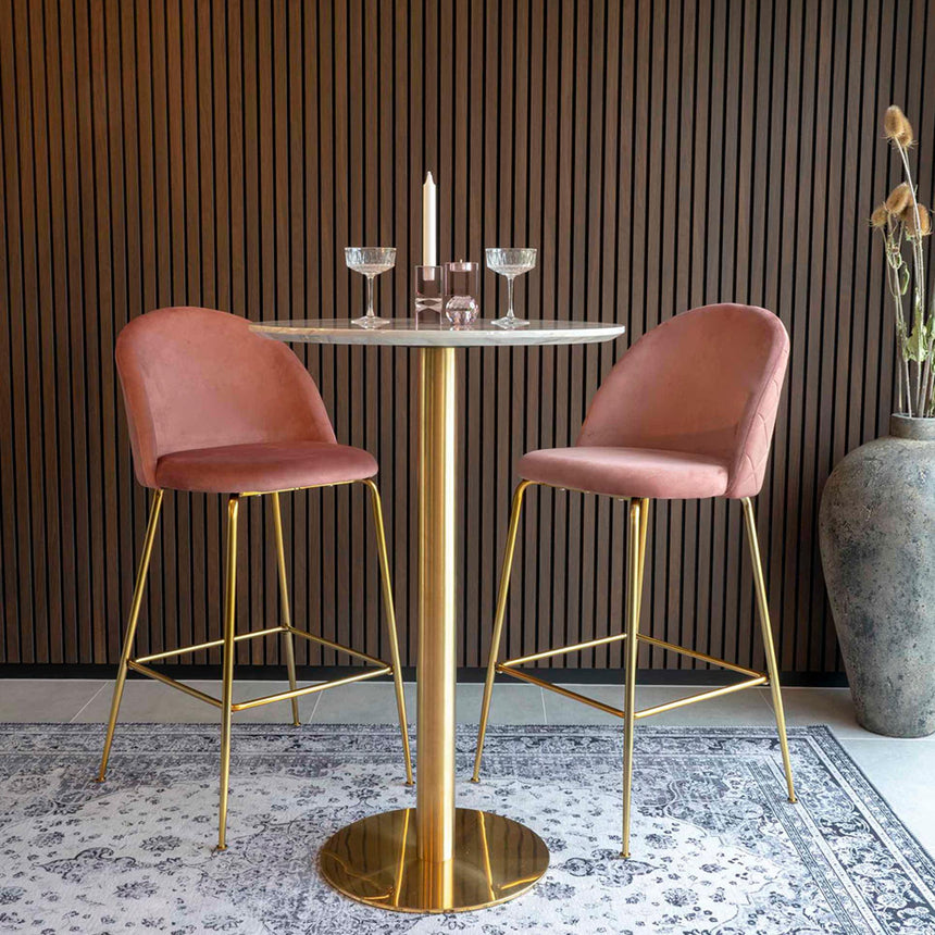 Bolzano White Marble Effect Round Bar Table with Gold Base-7