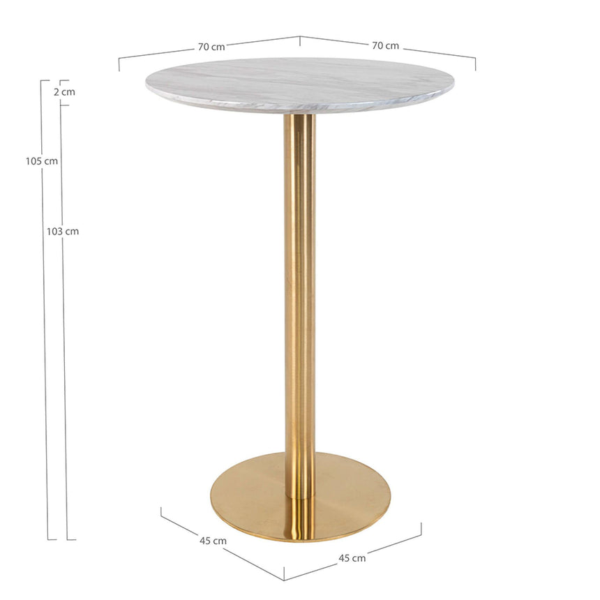 Bolzano White Marble Effect Round Bar Table with Gold Base-8