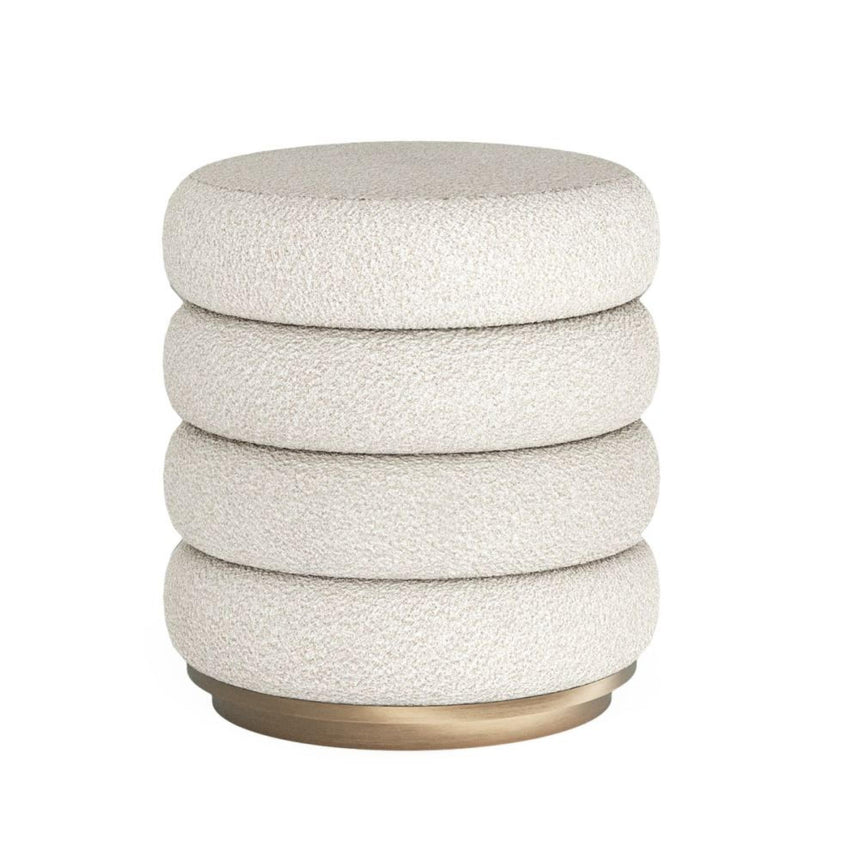 California Boucle Cream Fabric Round Footstool-2