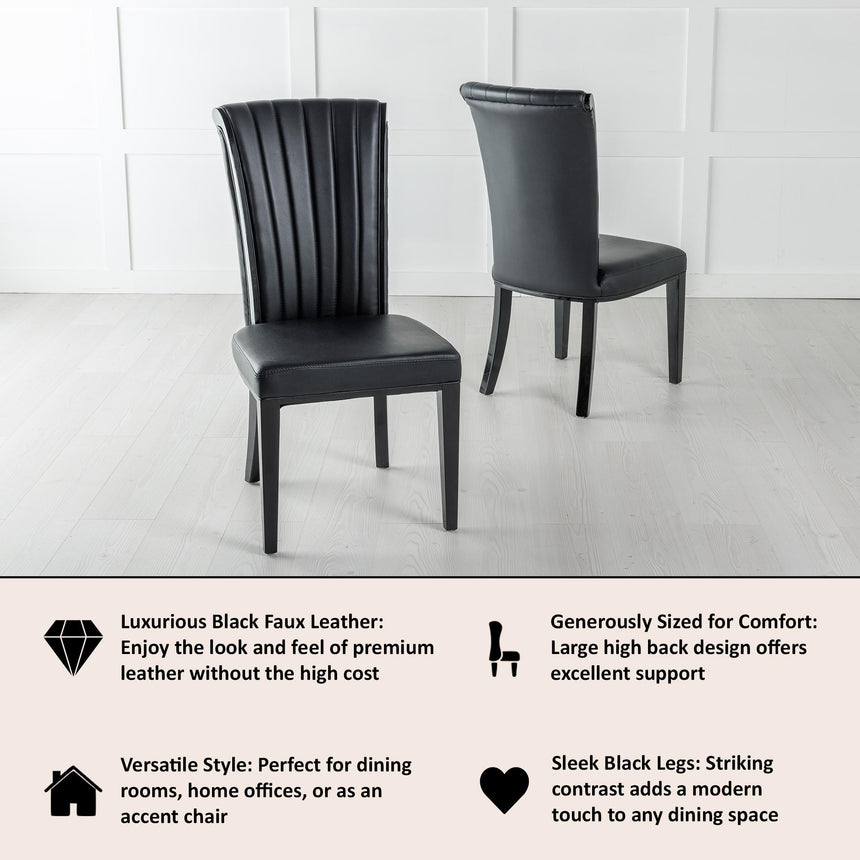 Cadiz Black Leather Large High Back Dining Chair with Black Legs-4