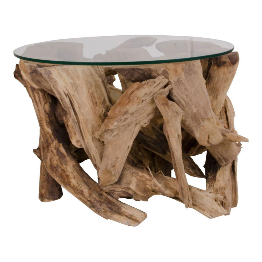 Grand Glass and Teak Root Round Coffee Table-2