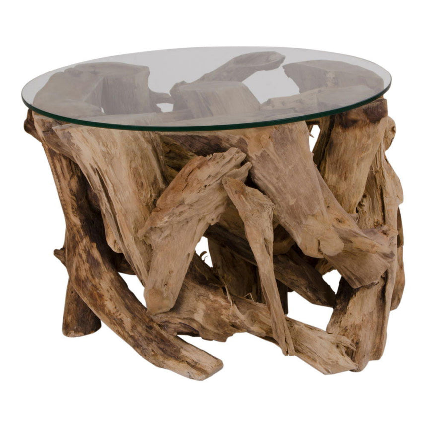 Grand Glass and Teak Root Round Coffee Table-3