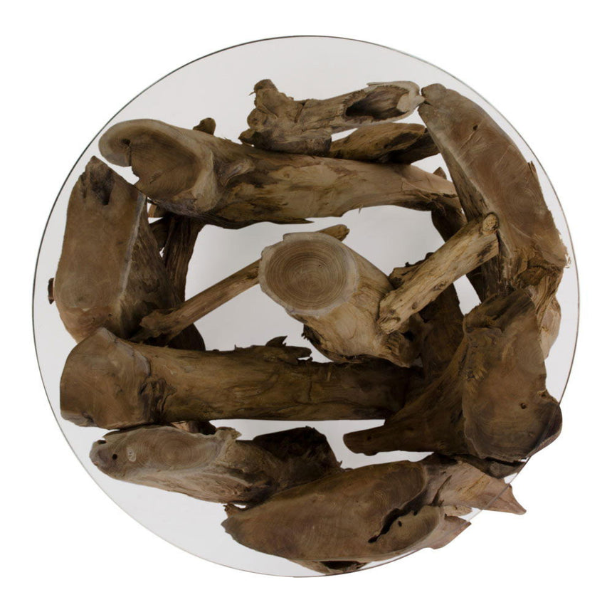 Grand Glass and Teak Root Round Coffee Table-5