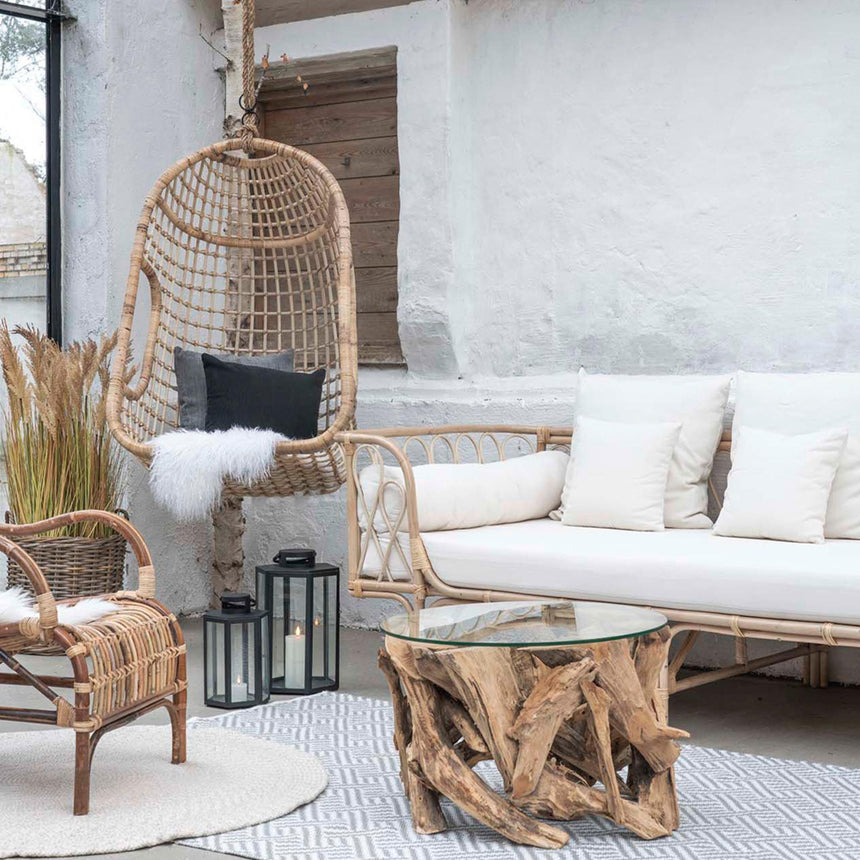 Grand Glass and Teak Root Round Coffee Table-6