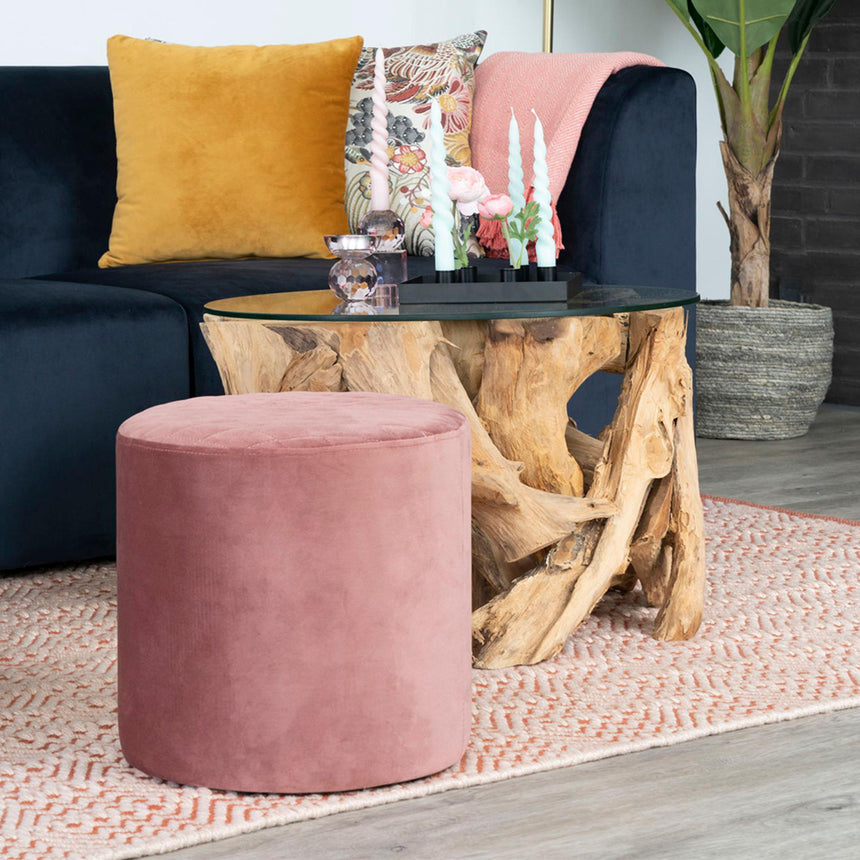 Grand Glass and Teak Root Round Coffee Table-7