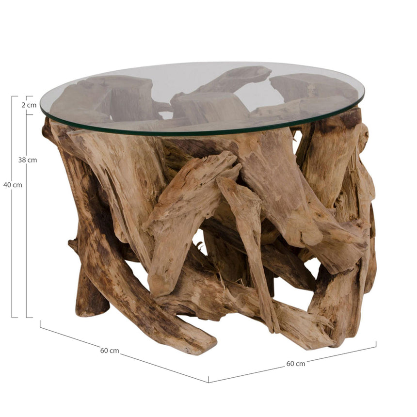Grand Glass and Teak Root Round Coffee Table-8