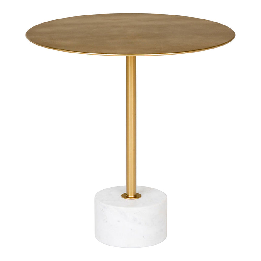 Lecco Gold Metal Round Large Side Table with Marble Base-2