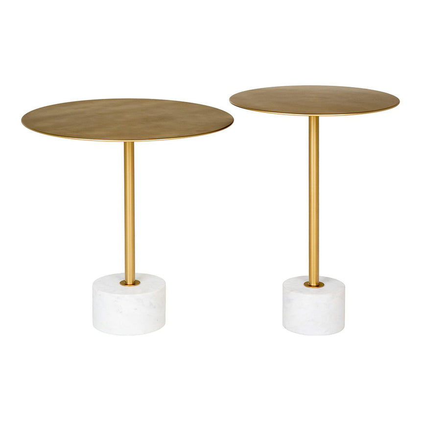 Lecco Gold Metal Round Large Side Table with Marble Base-3