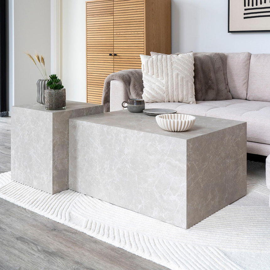 Prague Beige Marble Effect Square Side Table-5