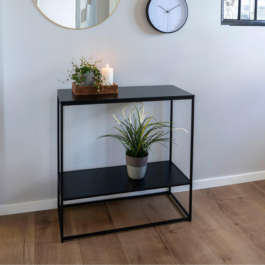 Vita Black Metal Console Table with Shelf-5