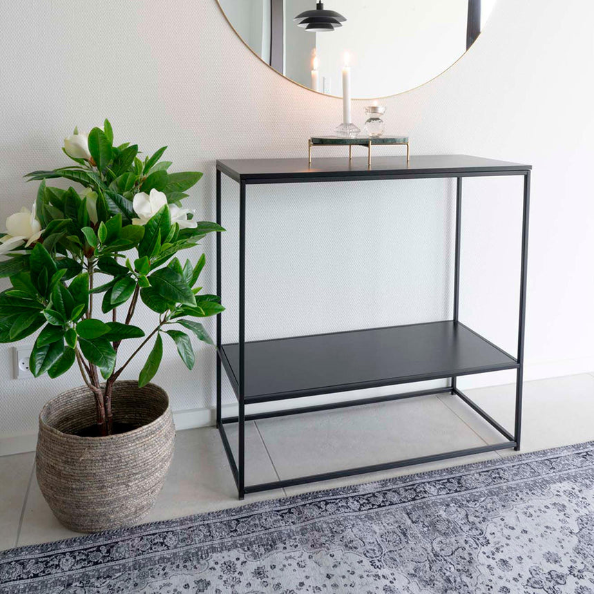 Vita Black Metal Console Table with Shelf-6