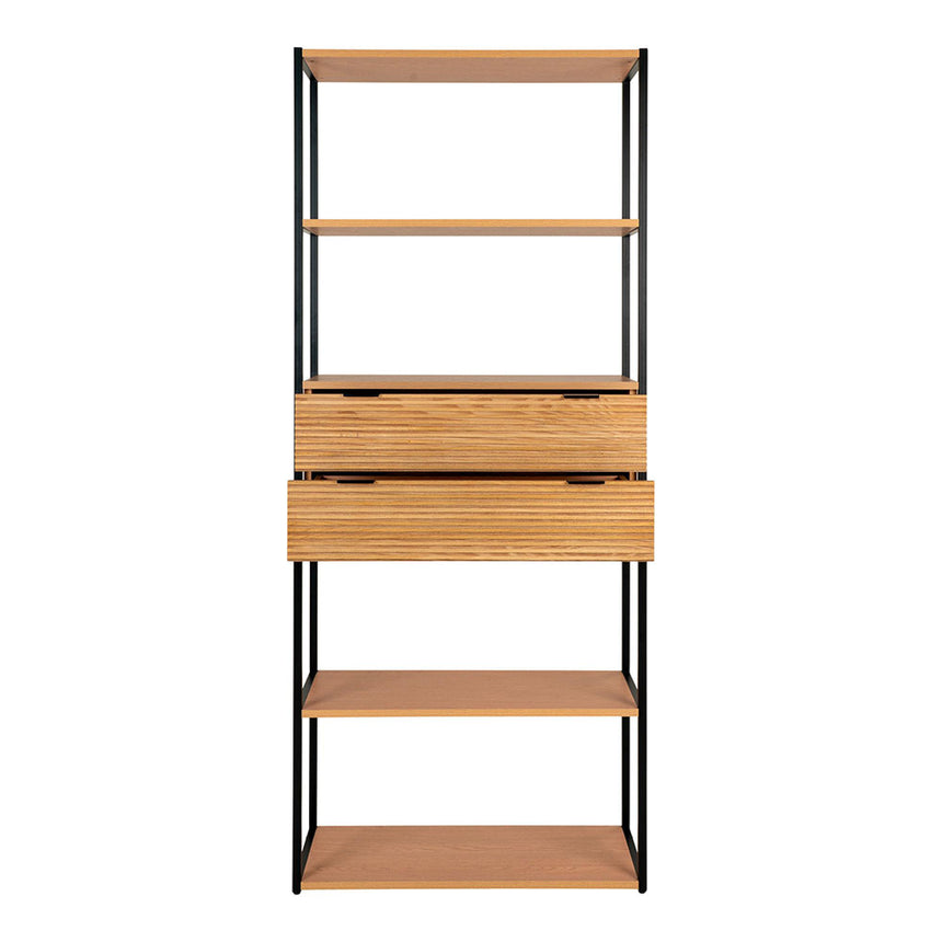 Minato Natural Woode Open Bookcase with 2 Drawers-2