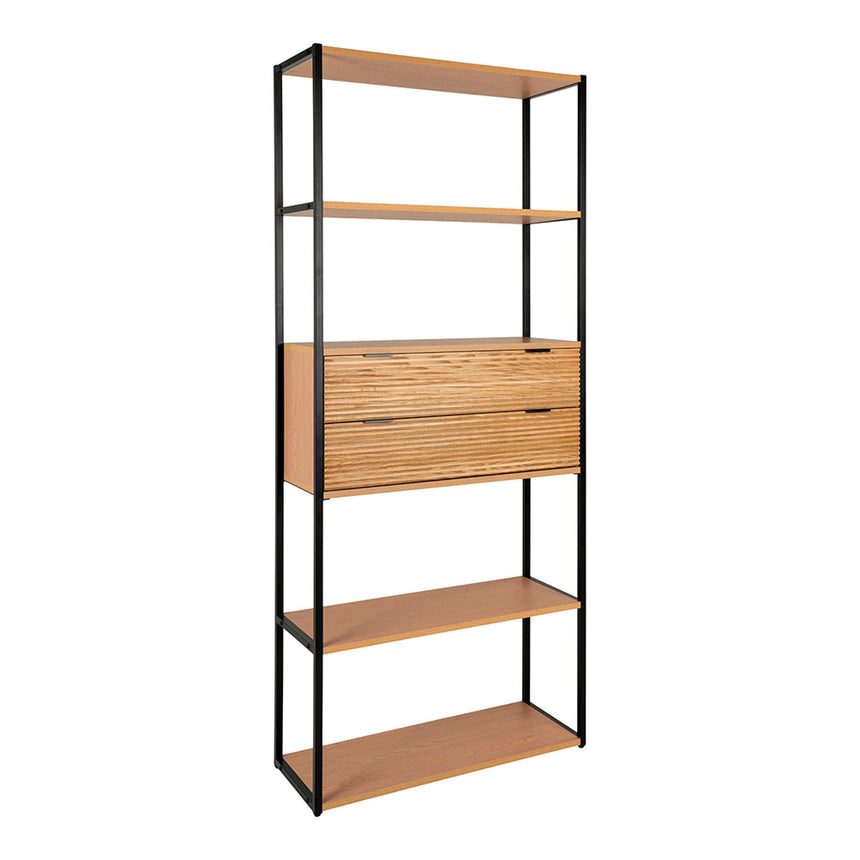 Minato Natural Woode Open Bookcase with 2 Drawers-3
