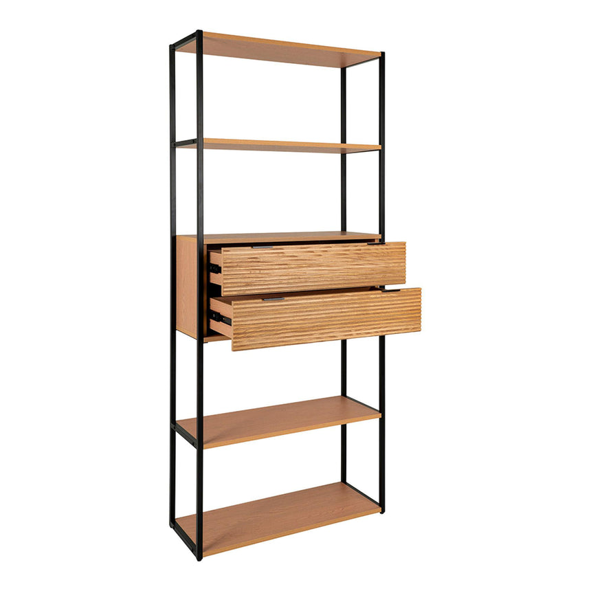 Minato Natural Woode Open Bookcase with 2 Drawers-4