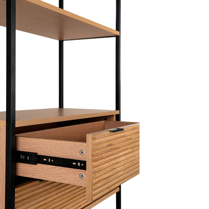 Minato Natural Woode Open Bookcase with 2 Drawers-5