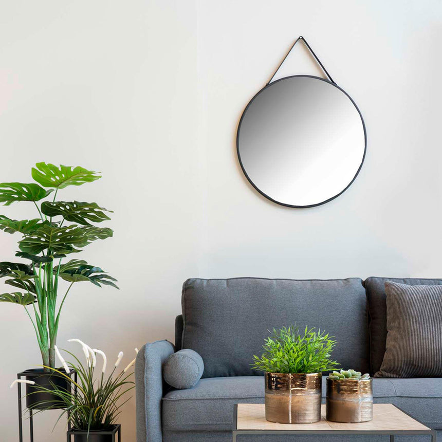 Trapani Black Round Hanging Wall Mirror - 60cm x 60cm-3