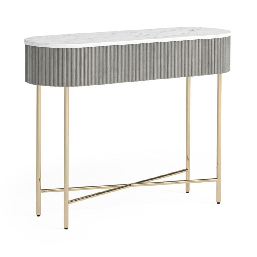Isabella Grey 100cm Fluted Console Table with White Marble Top-2