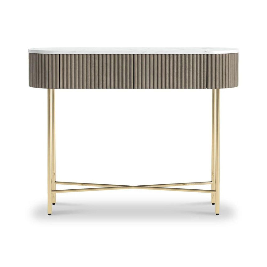 Isabella Grey 100cm Fluted Console Table with White Marble Top-3