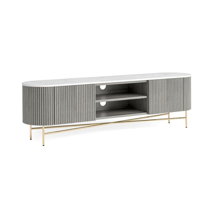 Isabella Grey 180cm Fluted Curved Storage TV Unit with White Marble Top-2
