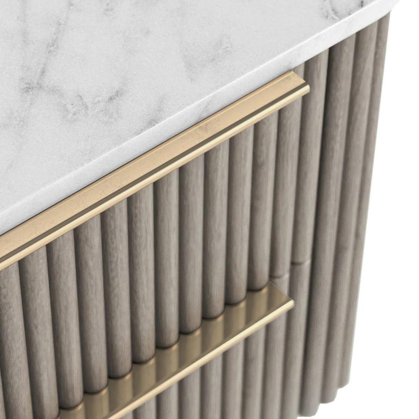 Isabella Grey 2 Drawer Fluted Bedside Table with White Marble Top-4