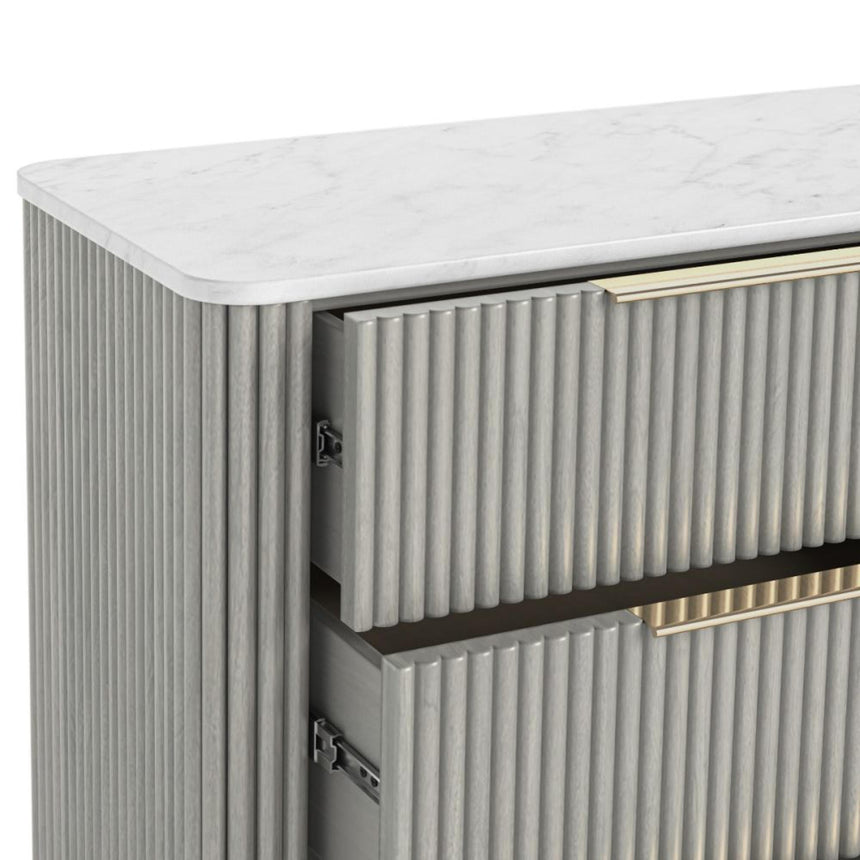 Isabella Grey 5 Drawer Fluted Chest with White Marble Top-4