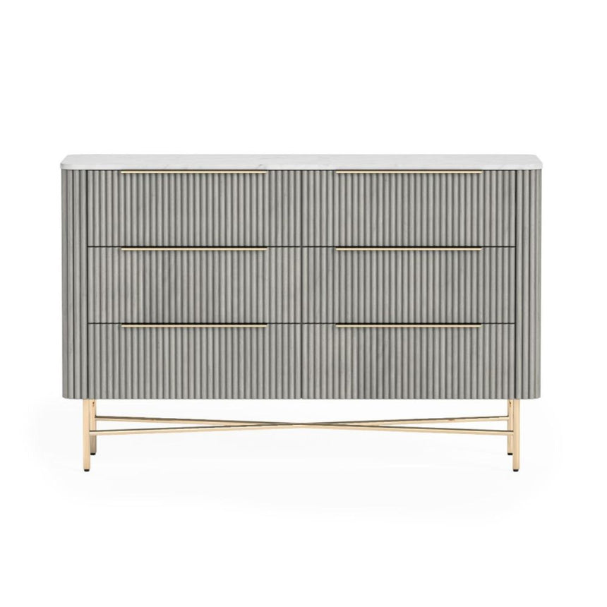 Isabella Grey 6 Drawer Fluted Chest with White Marble Top-3