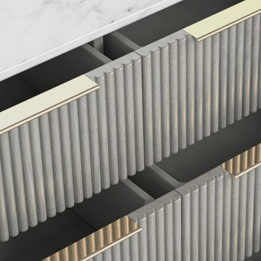 Isabella Grey 6 Drawer Fluted Chest with White Marble Top-5