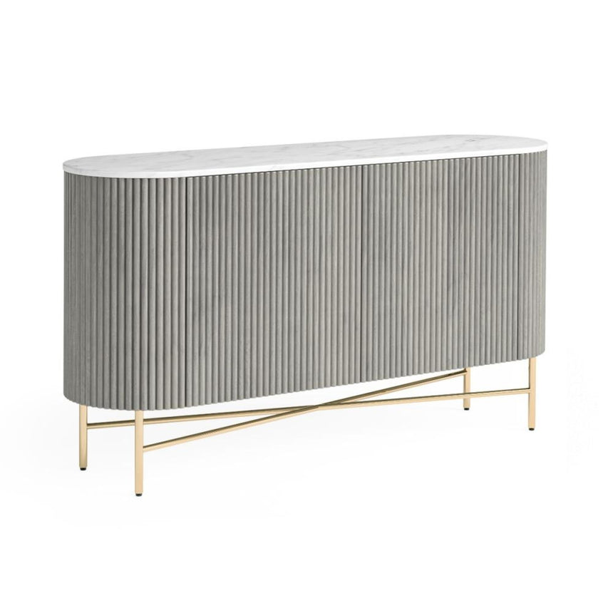 Isabella Grey Large 2 Door Fluted Curved Sideboard with White Marble Top - 145cm-3