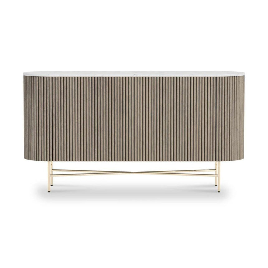 Isabella Grey Large 2 Door Fluted Curved Sideboard with White Marble Top - 145cm-4