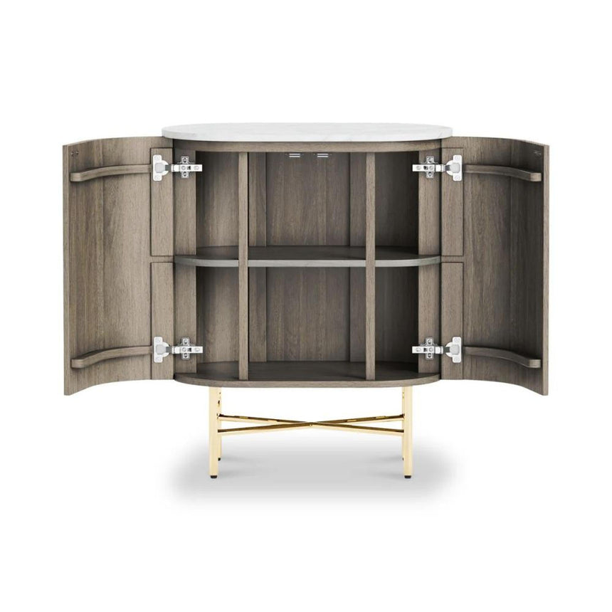 Isabella Grey Mini 2 Door Fluted Curved Sideboard with White Marble Top - 65cm-2