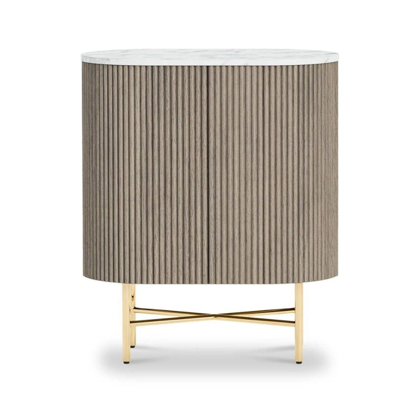 Isabella Grey Mini 2 Door Fluted Curved Sideboard with White Marble Top - 65cm-4