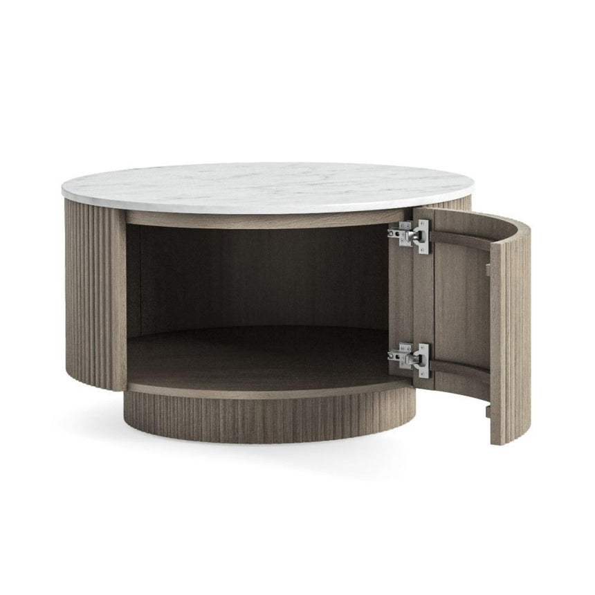 Isabella Grey Round Fluted Coffee Table with White Marble Top-2