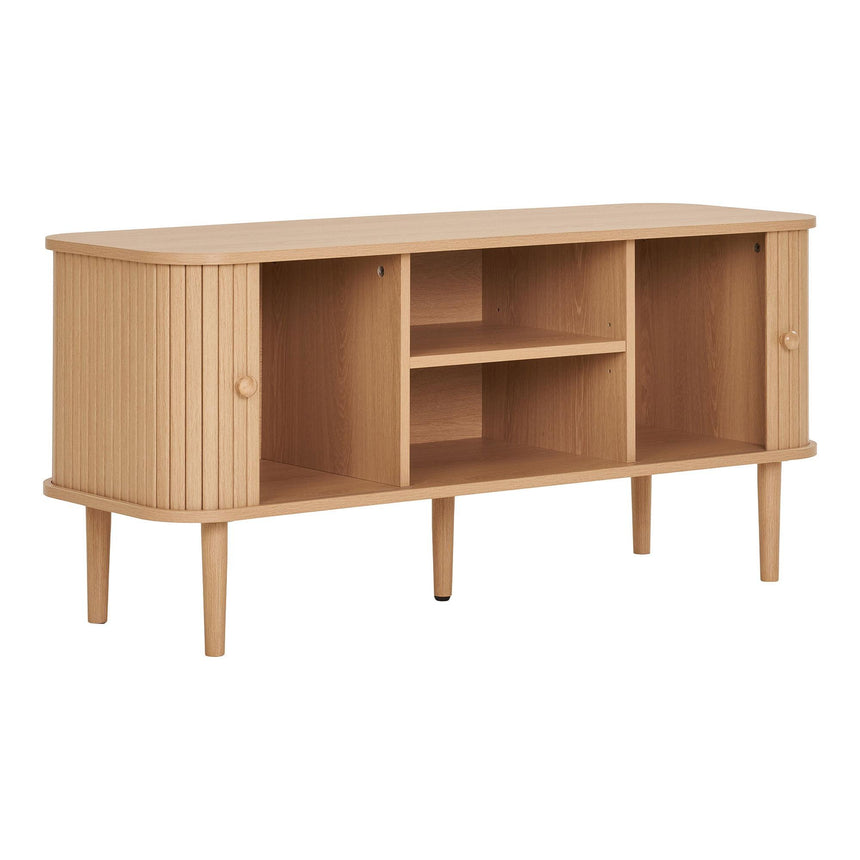Nikko Pine Wood Fluted Curved Storage TV Unit-4