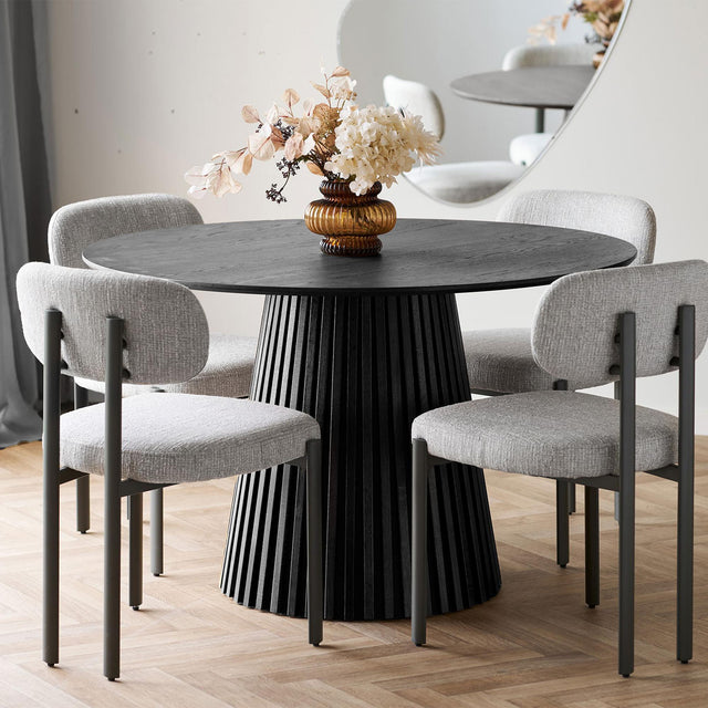 Osaka Black Oak 4 Seater Round Dining Table with Slatted Base-4