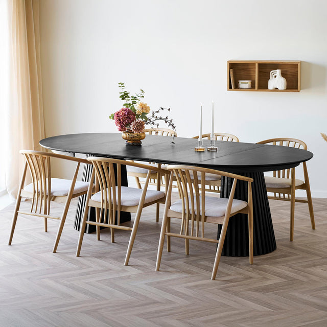 Osaka Black Oak 4-10 Seater Round Extending Dining Table with Slatted Base-5