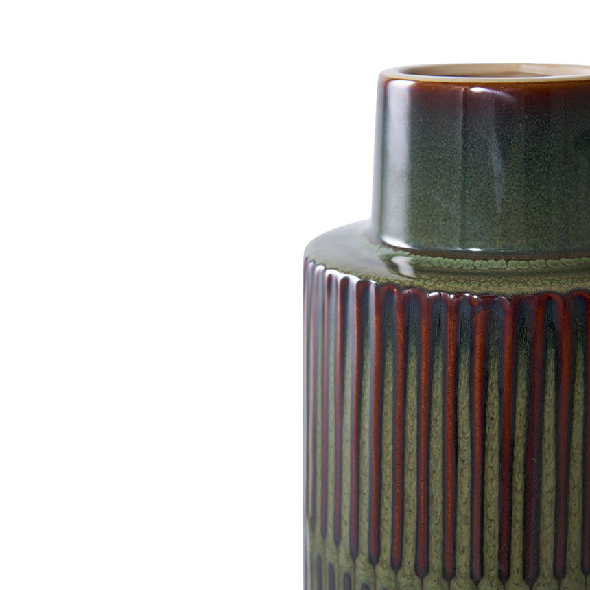 Green Ceramic Vase with Brown Strips-3