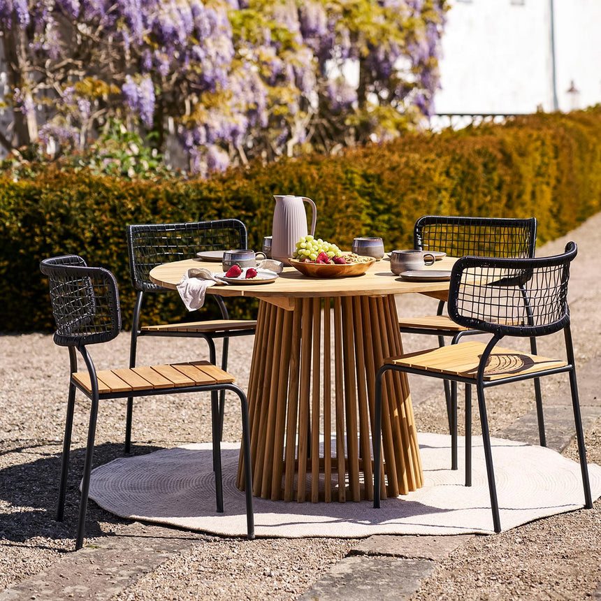 Lorca Teak Wood 4 Seater Round Garden Dining Table with Slatted Base - 120cm-3