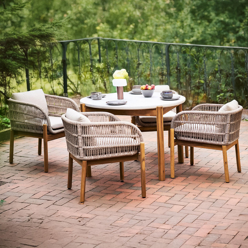 Terracina White Concrete Top 4 Seater Round Garden Dining Table - 120cm