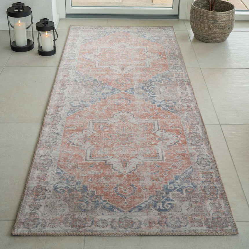 Havana Orange and Blue Hallway Runner - 200cm x 80cm-3