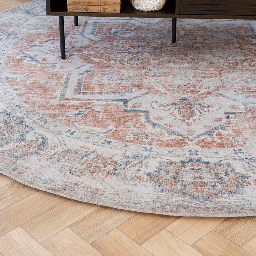 Havana Orange and Blue Round Rug - 200cm x 200cm-2