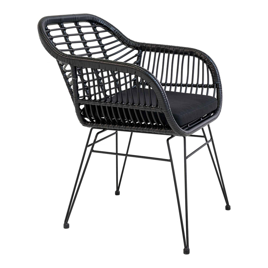 2 x Trieste Black Rattan Garden Dining Armchair-4